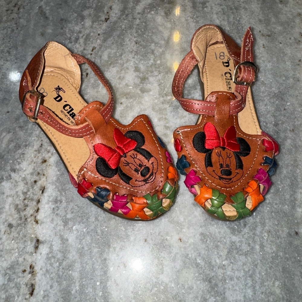 Huaraches D'Clasicos Minnie Mouse Leather Woven Sandal Handmade Mexico Sz 12 Kid